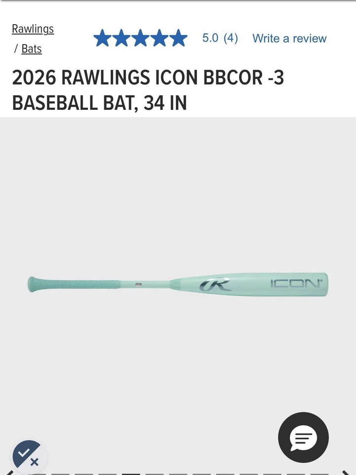 Bate de béisbol 2026 Rawlings Icon BBCOR - 3, 34 PULGADAS Foto 4 de 4