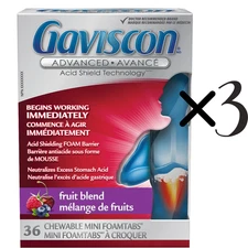3x Gaviscon Advanced Strength Chewable Fruit Blend Mini Foamtabs 36 Ct Long Exp