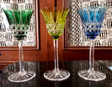 3 VERRES Roemer Vin CRISTAL doublé SAINT LOUIS modèle TARN couleur Signés