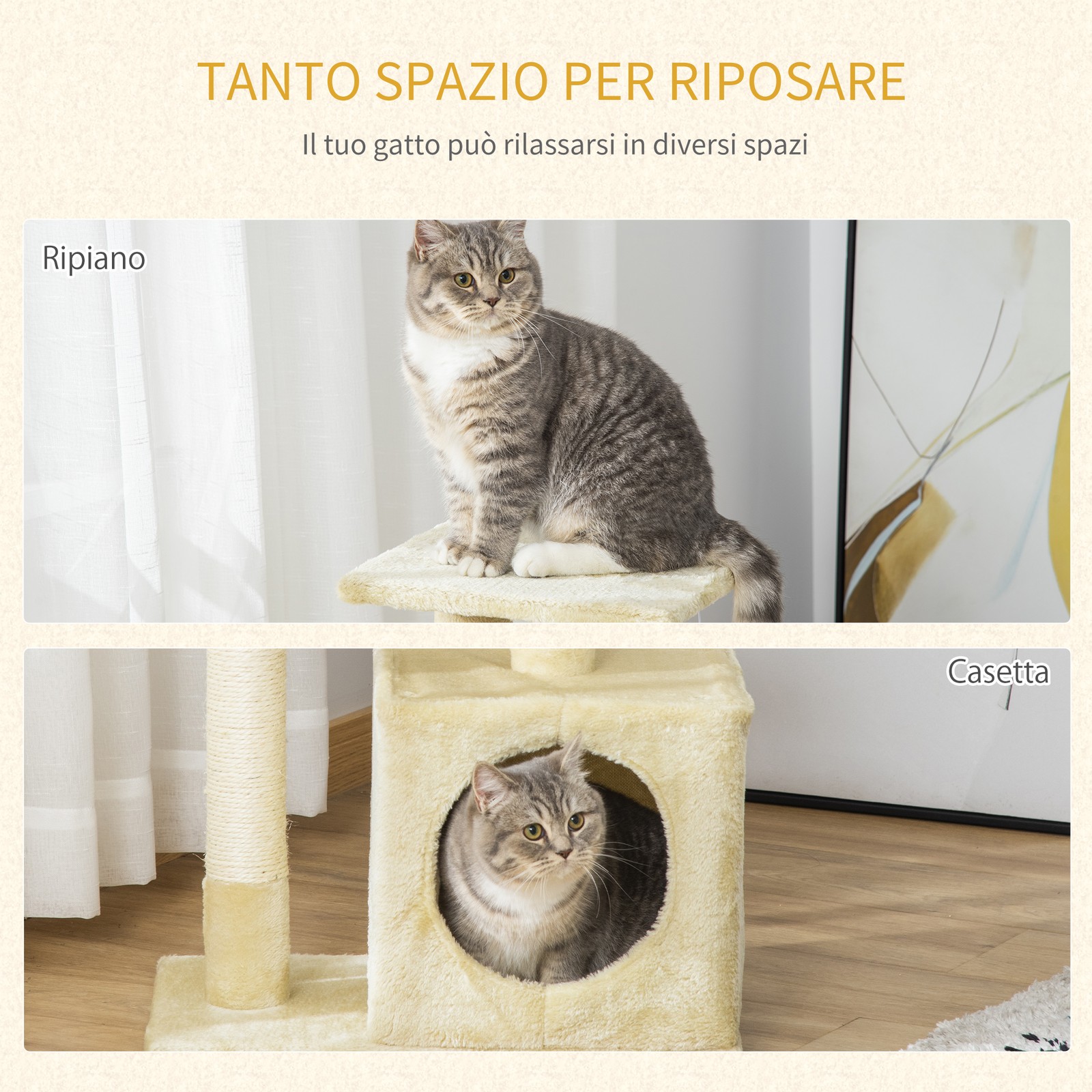 Albero Tiragraffi per Gatti con Cuccia, 50x30x81.5cm foto 6