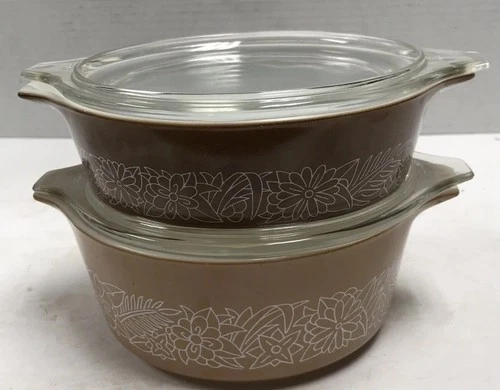 Vintage - Pyrex - Woodland Brown - 471-B, 472-B Casserole Dishes W/ Lids 470-C