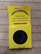 Genuine Leather Squeeze Coin Pouch – Black Pocket Change Purse NOS