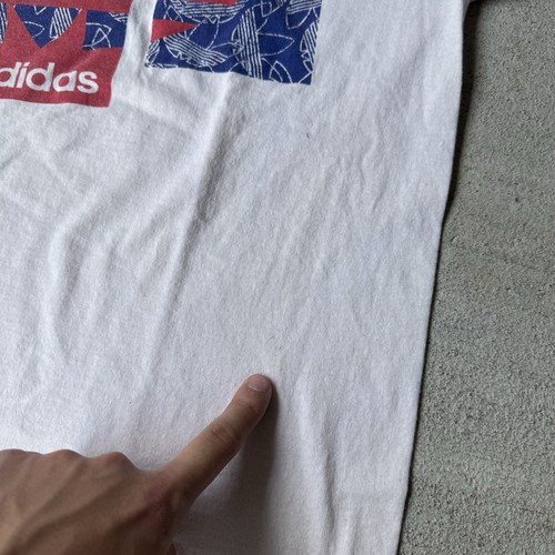 Vintage 90s Made In USA Adidas Trefoil Logo Block Art T Shirt Cotton Size Large - Picture 9 of 16