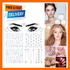 Face Stickers 4 Sheets Star Eye Jewelry Body Makeup Crystals Moon Pearls