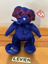 MARDI GRAS bear  Ty Beanie Babies 7.5" new FREE SHIP blue with magenta mask