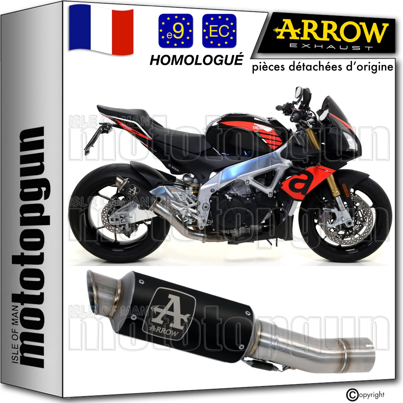 Échappement Arrow GP2 noir pour Aprilia Tuono V4 1100 RR 2018 homologué