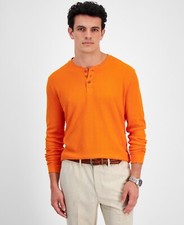 Club Room Men's Thermal Long-Sleeve Henley - Campfire Orange - SZ M