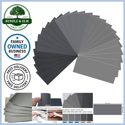 25PCS Wet Dry Sandpaper Set High Grit 1000-7000 for Wood Metal Automotive Pol...