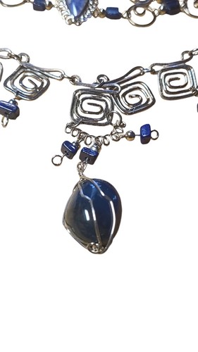 Silver Tone And Blue Stone Jewelry Set Earrings Bracelet Necklace 19" - Picture 5 of 7