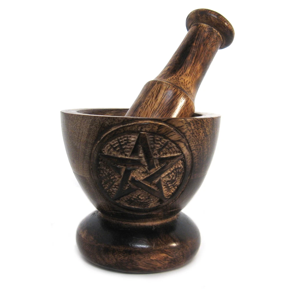 NEW Pentagram Wood Mortar and Pestle Handmade Wooden Herb Grinder 3.5"