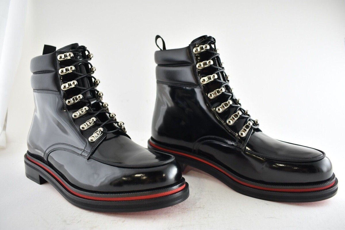 Christian Louboutin Mens Alopista Flat Black Leather Combat Lace