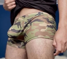 New Men's Sexy Army Camo Square Cut Boxer Brief w/Enhanced Contoured Pouch-Gay