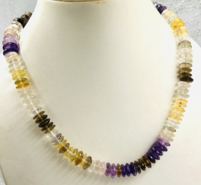 Multi Stone German Cut Bead Necklace 18.5''Colorful Beads Ready to wear Necklace