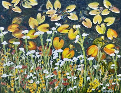 Original Oil Painting Flowers Field Meadow Fall Nature Autumn Handmade Art
