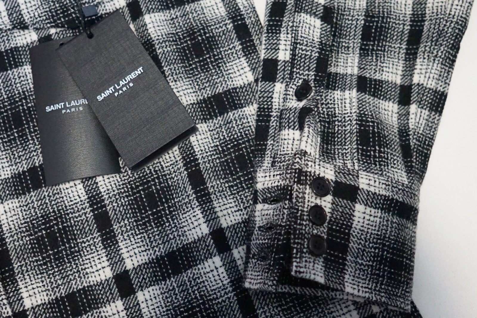 Camicia slim fit slim fit SAINT LAURENT Parigi misto lana a quadretti FLANELLA WESTERN S
