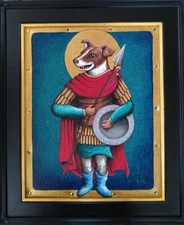 MASTERPIECE ABSTRACT "KNIGHT DOG"; OIL ON CANVAS by artist FORD 16"x 20"