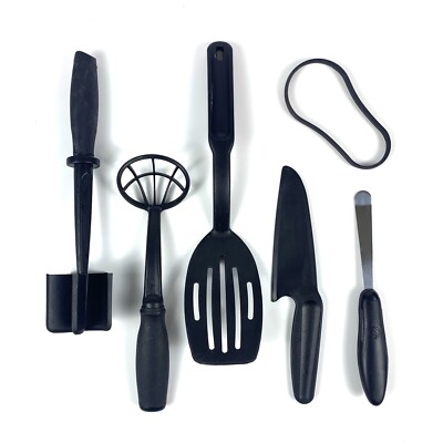 Pampered Chef Black Nylon Lot of 6 Utensils Chop Chunk Scoop Loop Knife Spatula
