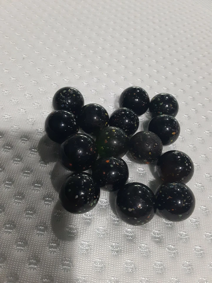 Lote De 15 Canicas De Colección 5/8" Negro Moteado Multicolor Superficie Áspera Foto 4 de 4