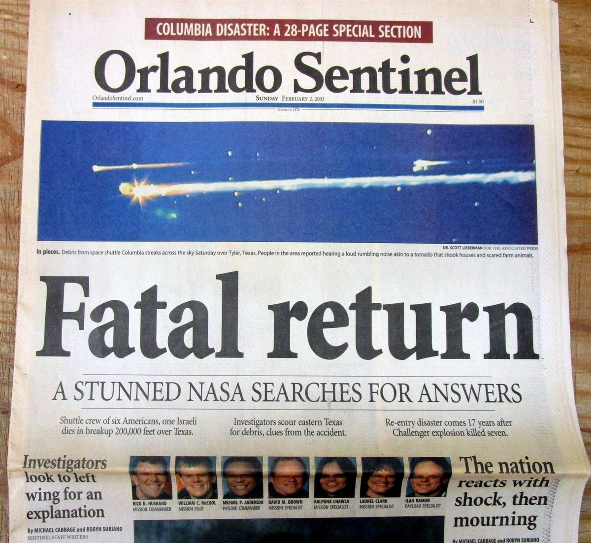 1986 & 2003 newspapers w 2 worst US SPACE SHUTTLE DISASTERS