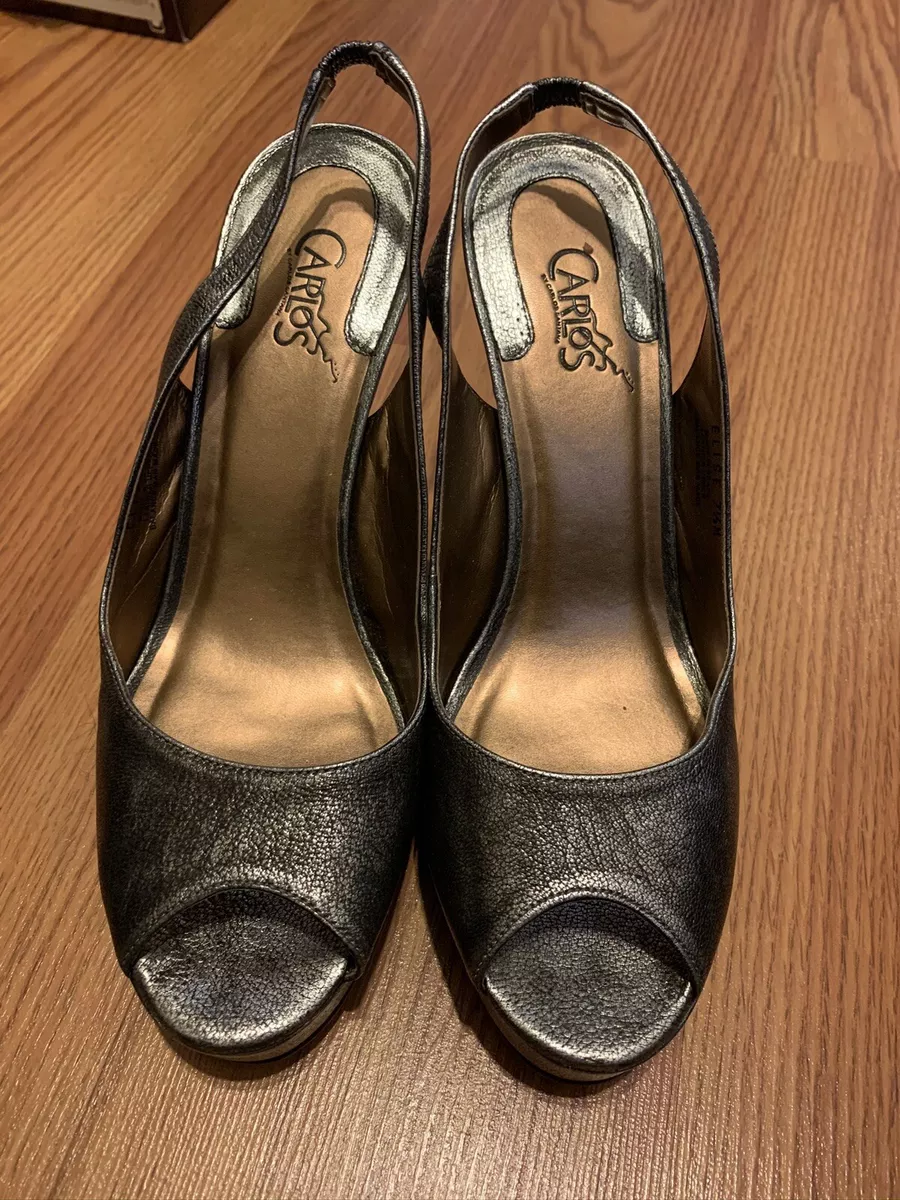 Carlos by Carlos Santana Elise Black Suede Platform Heels 7.5M Lead Metallic