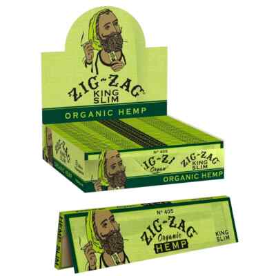   FULL BOX ZIG-ZAG KING SLIM ORGANIC HEMP PAPERS     24 BOOKLETS   KING SIZE