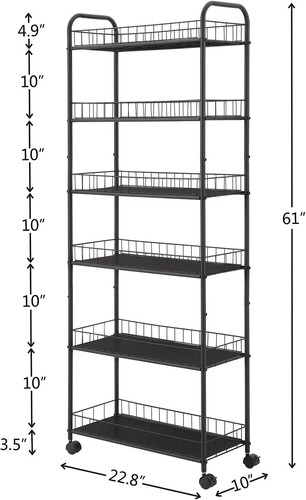 Slim Rolling Storage Cart,6 Tier Utility Carts Mobile Shelf Tower Rack 6 Baskets - Picture 25 of 29
