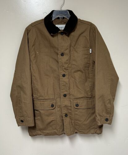 ORVIS Barn Jacket Mens Medium Cotton Canvas Quilted Lined Button Front Tan Brown - Picture 1 of 8