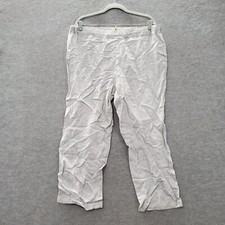 Eileen Fisher Women Pants PL White Striped Organic Linen Wide Leg Elastic Waist