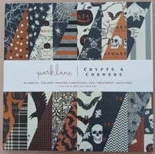 12" Halloween Scrapbook Paper Pad 36 Double Side spider skeleton skull bat web