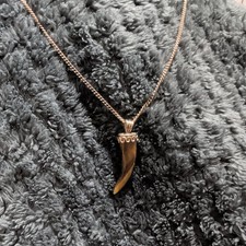 Hallmarked Vintage 1976 9ct Yellow Gold & Tiger Eye Claw/Tooth Pendant Necklace.