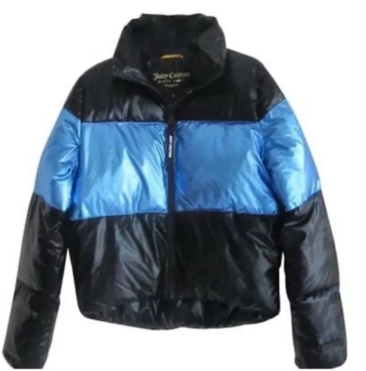 Chaqueta acolchada metálica Juicy Couture para mujer etiqueta negra talla grande azul y negra Foto 4 de 4