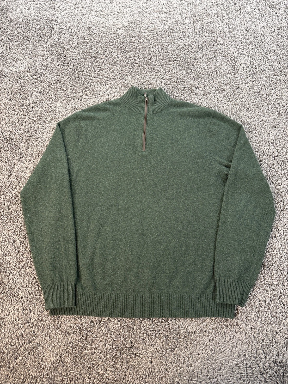 Thirty Five Kent Cashmere Sweater Mens XL 1/4 Zip Pullover Green Soft Preppy