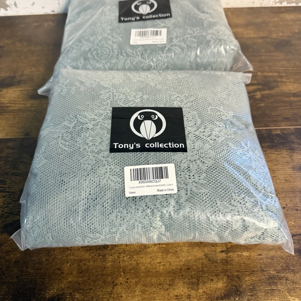 全新 – 批量 2 件 Tony’s Collection Bean 绿色花边窗帘 52 英寸 x 95 — 第 2/4 张图片