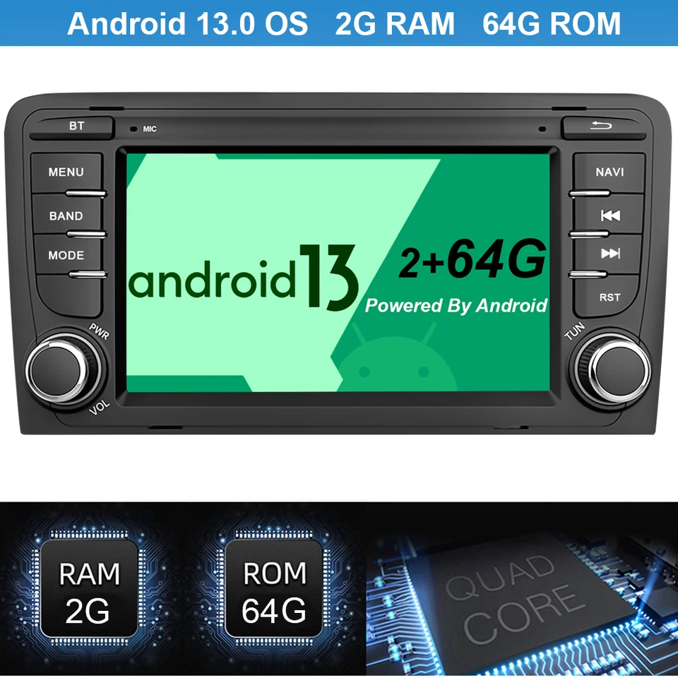 DAB+2Din 64GB Android 13 CarPlay GPS Navi Autoradio+CAM Für Audi A3 2003-2012 S3 - Bild 4 von 4
