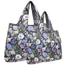 Large & Small Foldable Tote Nylon Reusable Grocery Bags Set of 2 Lavender Bou...