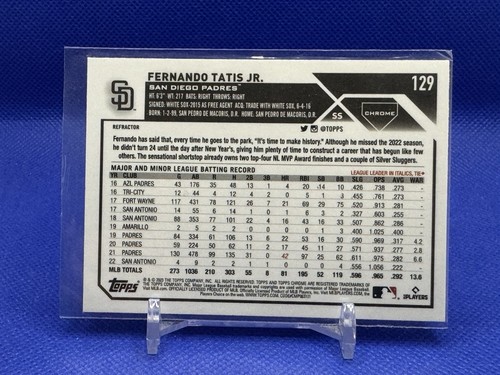 2023 Topps Chrome Refractor #129 Fernando Tatis Jr. San Diego Padres - Picture 2 of 2