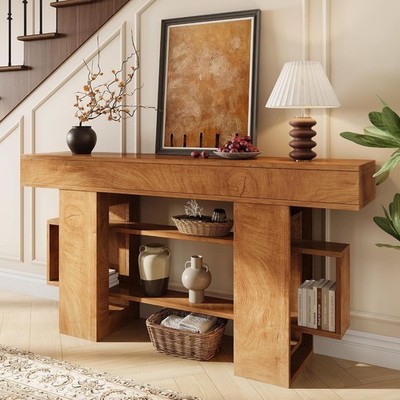 63'' Farmhouse Console Table with Storage Narrow Entryway Sofa Table Behind Couch