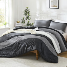 Oversized Alaskan King Comforter Set Black White Grey 128X120-3 Pieces Lightweig