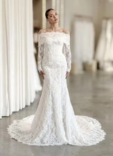 lvory Lace WeddingDresses Off The Shoulder Full Sleeves Bridal Gowns Women Sweep