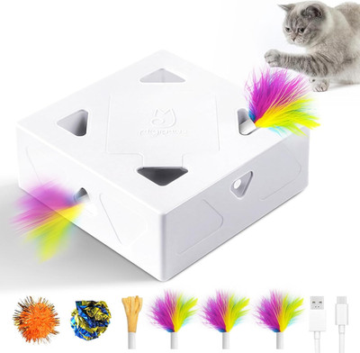 Interactive Cat Toys -Migibox for Indoor Bored Cats, Automatic Pop Out Feathers