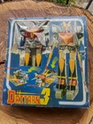 Vtg. DAITARN DELUXE 3 DIE CAST 1980'S ROBOT SET WITH BOX TOY/Missing some Acces.