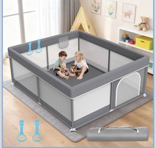79x71 Inch Large Baby Playpen for Babies and Toddlers, Dark Grey Play Yard with