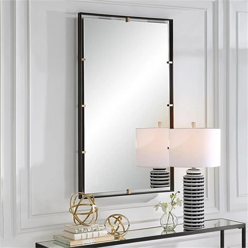 Uttermost Egon Rectangular Contemporary Iron Metal Mirror in Bronze/Gold - Picture 3 of 7