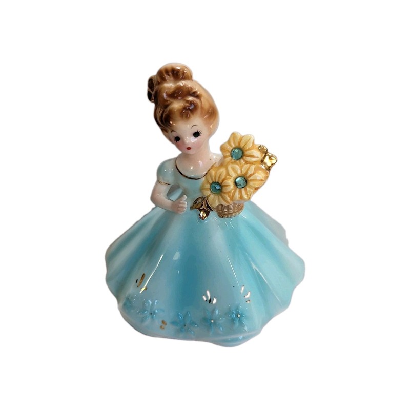 VINTAGE JOSEF BIRTHDAY MONTH MARCH AQUAMARINE BIRTHSTONE DOLL GIRL FIGURINE