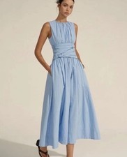 Commense Dress Light Blue Ruched Bodice Maxi Size XL Cotton Blend NWT