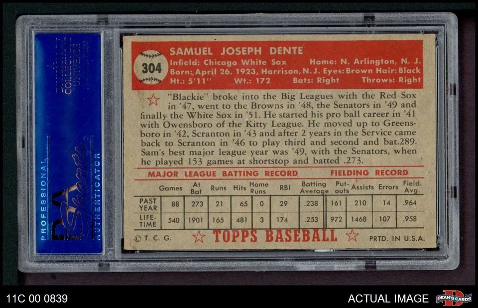 1952 Topps #304 Sam Dente White Sox PSA 6 - EX/MT - Image 2 of 2