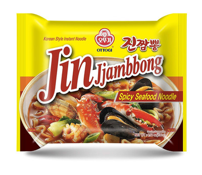 OTTOGI JIN Jjambbong Korean Instant Ramen   Spicy Seafood Noodles, Red Broth, 4.