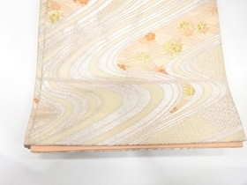 7761837: JAPANESE KIMONO / ANTIQUE FUKURO OBI / SILK / WOVEN STREAM & FLOWER