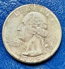 1945-S Washington Quarter. 90% Silver. AU Condition. Charity Auction.