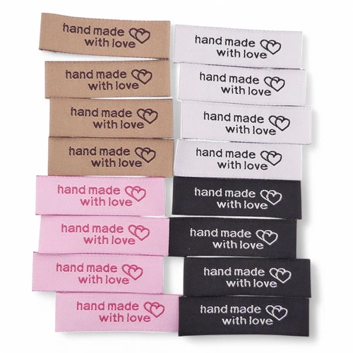16 Fabric Labels 'Hand Made With Love' Sew On Garment Clothing Label Tags 50x15 - Picture 4 of 5